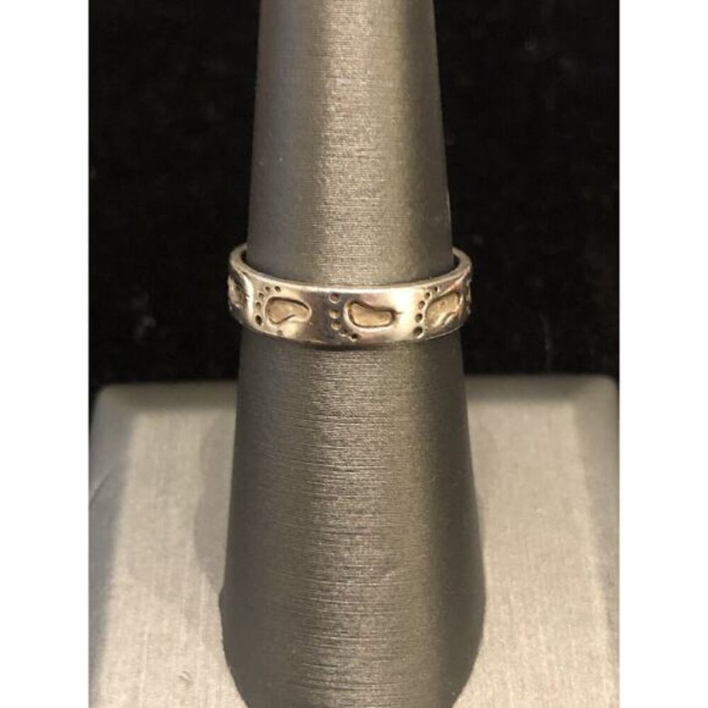 Sterling Silver Barefoot Footprint 4.5mm Wide Band Ring Sz 6.75